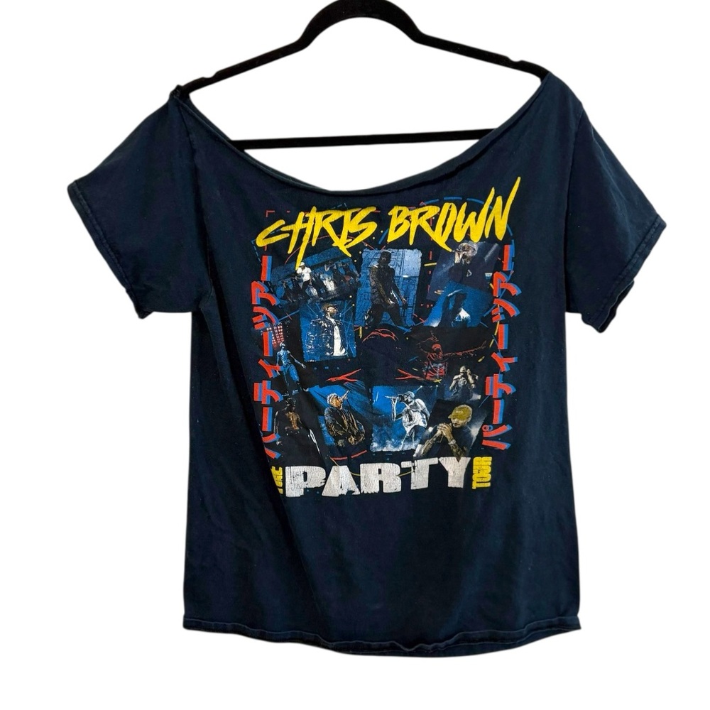 Chris Brown The Party Tour Tee Shirt Navy Blue Graphic Band Tee Streetwear Punk